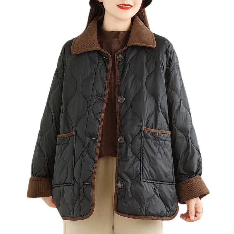 Buddha Stones Damen-Langarm-Baumwolljacke mit kontrastfarbenem Revers und Taschen - image 12