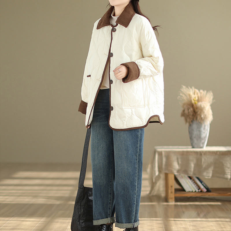 Buddha Stones Damen-Langarm-Baumwolljacke mit kontrastfarbenem Revers und Taschen - image 4