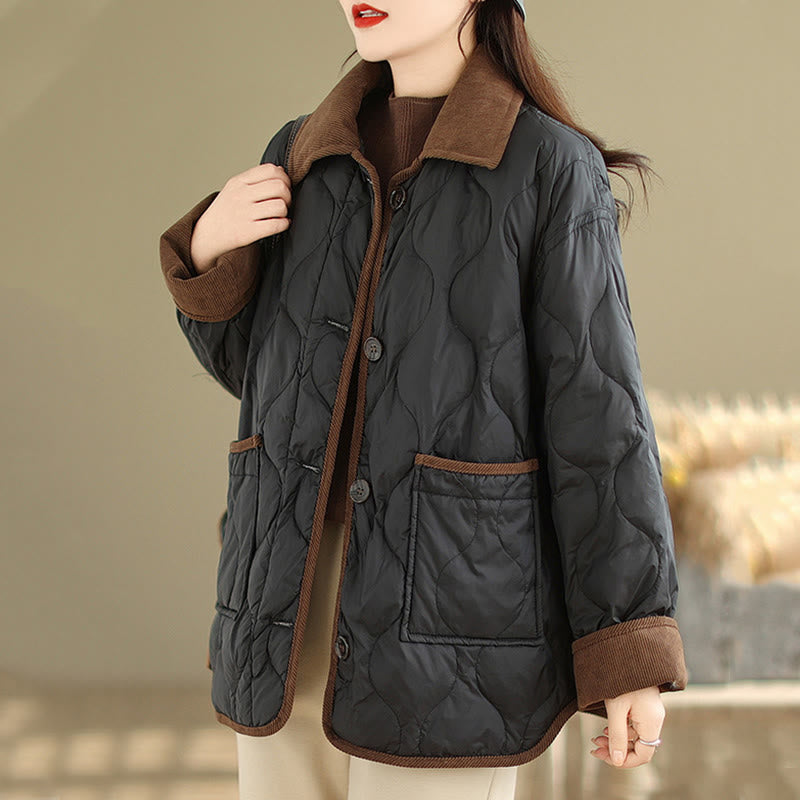 Buddha Stones Damen-Langarm-Baumwolljacke mit kontrastfarbenem Revers und Taschen - image 6