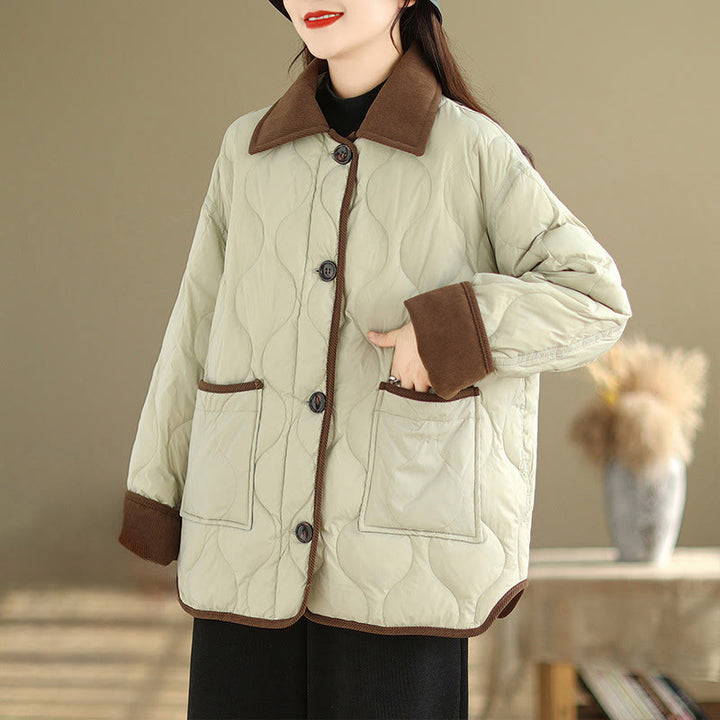 Buddha Stones Damen-Langarm-Baumwolljacke mit kontrastfarbenem Revers und Taschen - image 16