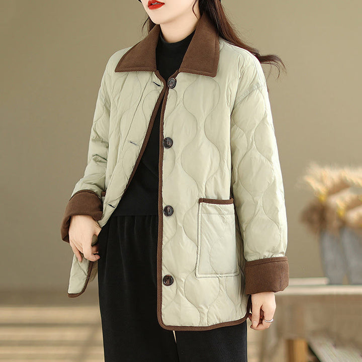 Buddha Stones Damen-Langarm-Baumwolljacke mit kontrastfarbenem Revers und Taschen - image 17