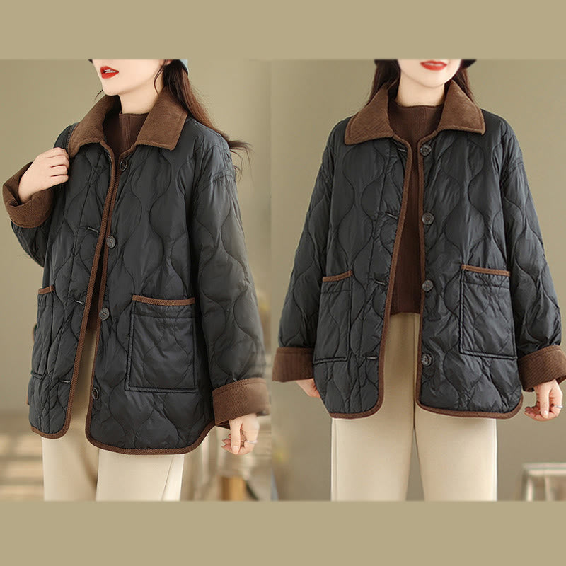Buddha Stones Damen-Langarm-Baumwolljacke mit kontrastfarbenem Revers und Taschen - image 11