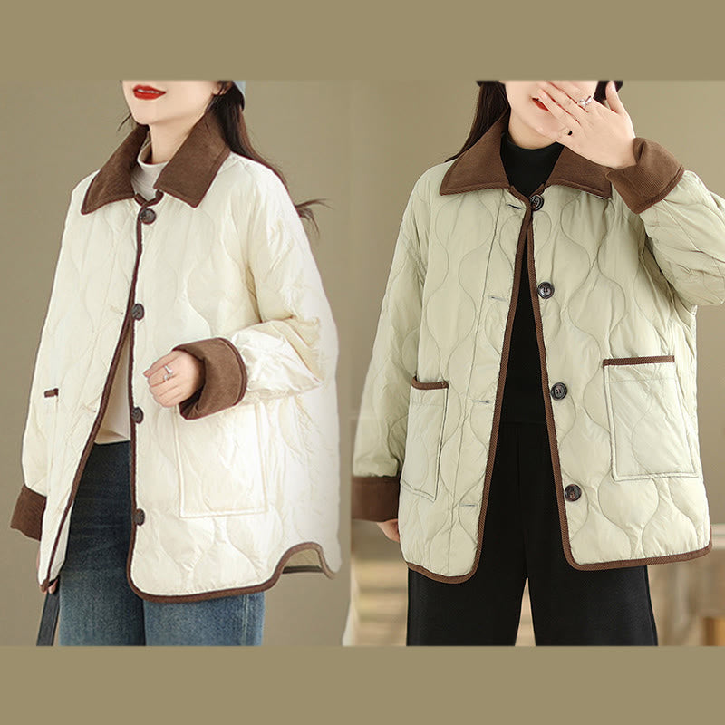 Buddha Stones Damen-Langarm-Baumwolljacke mit kontrastfarbenem Revers und Taschen - image 23