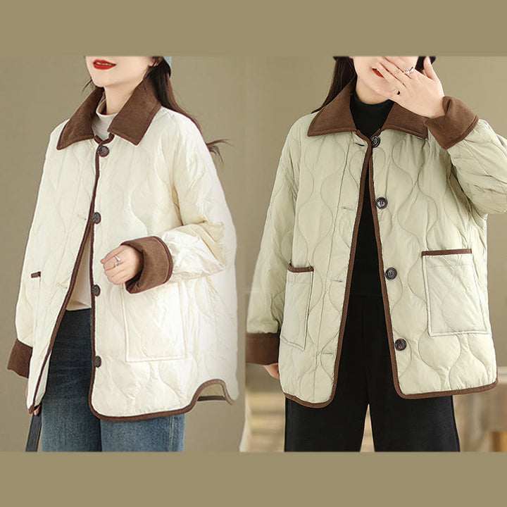 Buddha Stones Damen-Langarm-Baumwolljacke mit kontrastfarbenem Revers und Taschen - image 23
