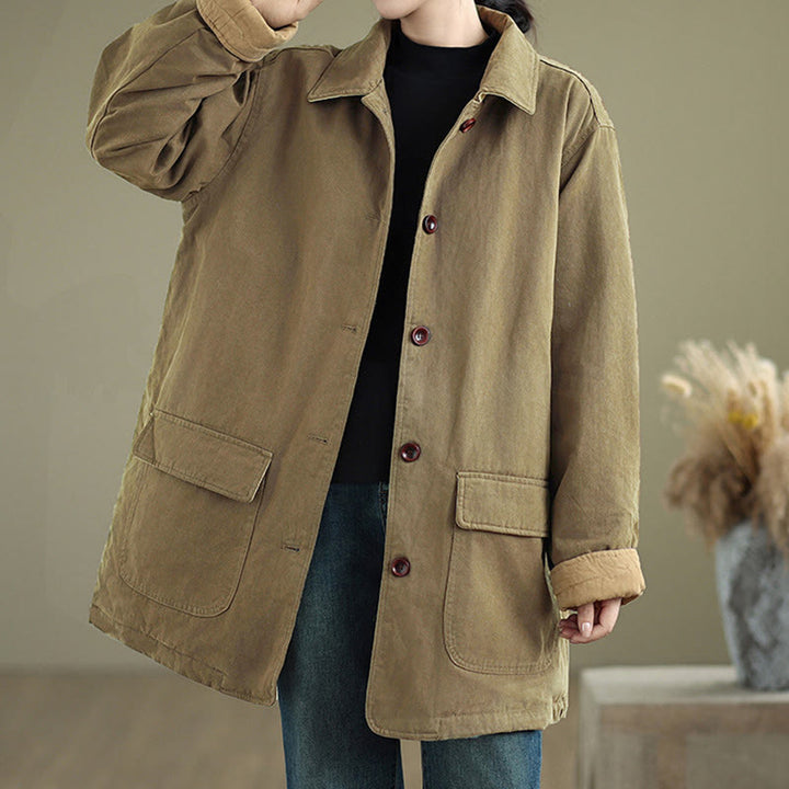 Buddha Stones Damen-Langarm-Steppjacke aus Baumwolle mit Taschen und schlichtem Reversknopf-Design - Olive - US12, UK/AU16, EU44 (XL) - image 15
