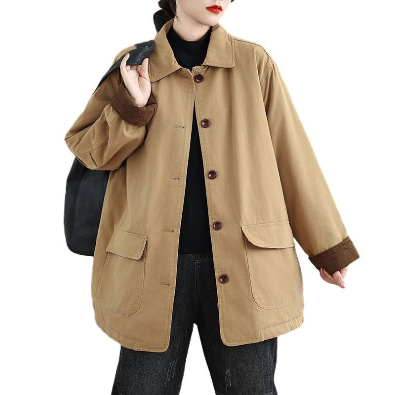 Buddha Stones Damen-Langarm-Steppjacke aus Baumwolle mit Taschen und schlichtem Reversknopf-Design - image 11