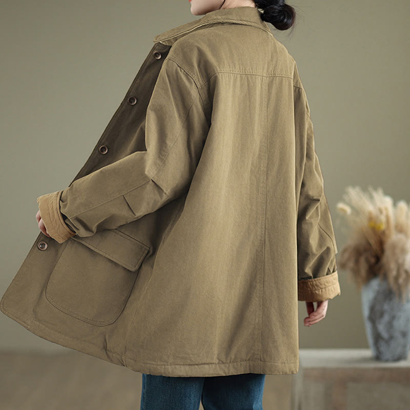 Buddha Stones Damen-Langarm-Steppjacke aus Baumwolle mit Taschen und schlichtem Reversknopf-Design - image 17