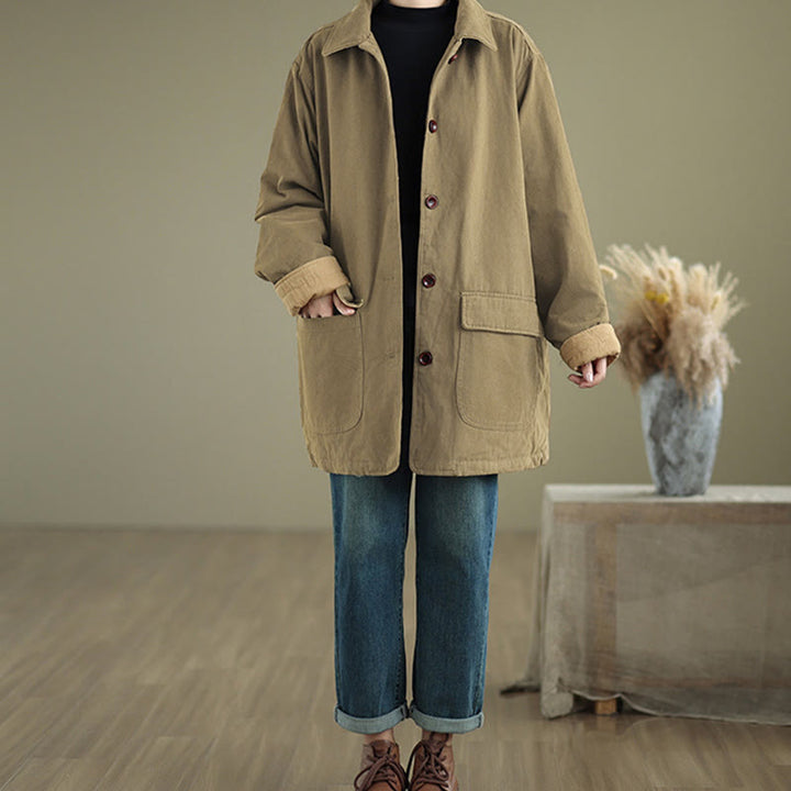 Buddha Stones Damen-Langarm-Steppjacke aus Baumwolle mit Taschen und schlichtem Reversknopf-Design - image 18
