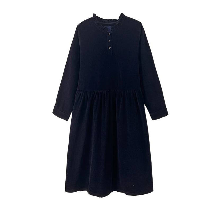Buddha Stones – Langärmliges Midikleid aus Baumwollcord mit Schnürdesign, Rüschen, Rundhalsausschnitt und Taschen - image 12