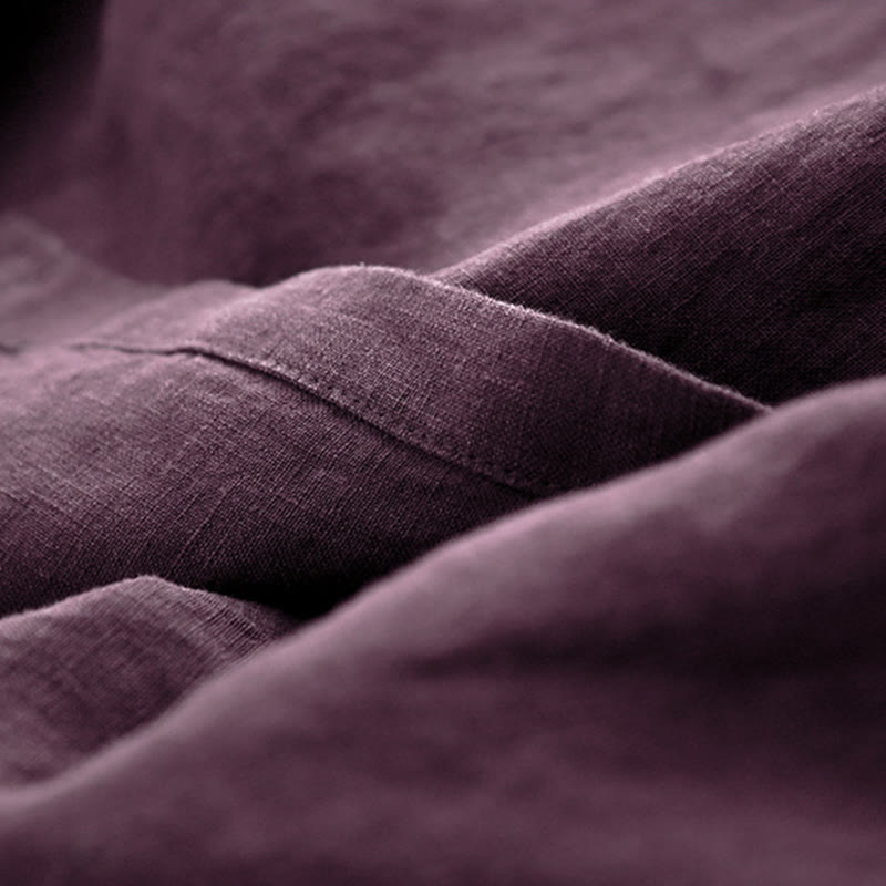 Buddha Stones Fall DarkMagenta V-Ausschnitt Knöpfe Design Langarm Midikleid aus Baumwolle - image 8