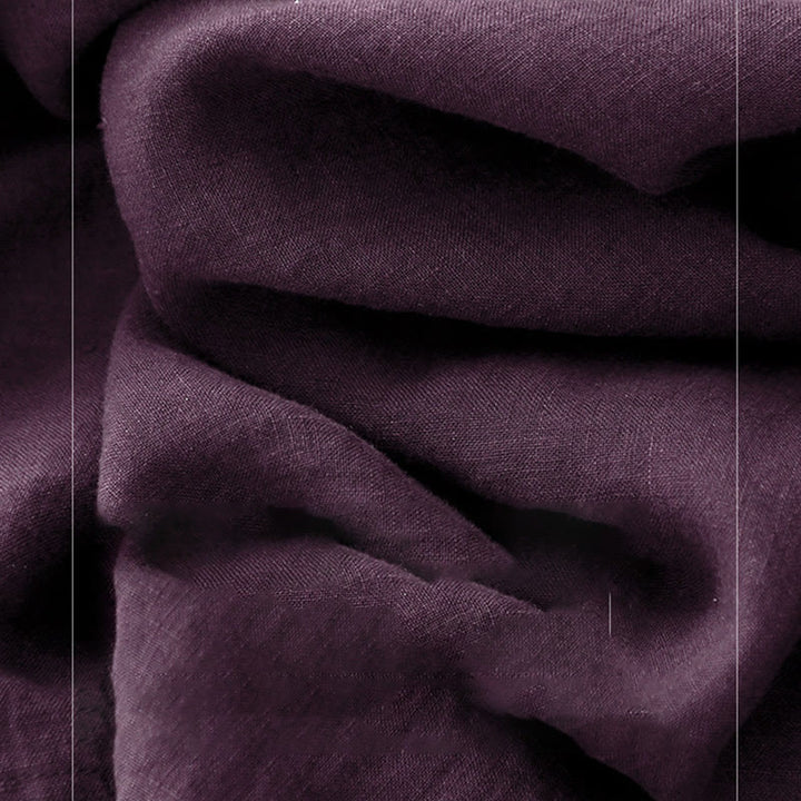Buddha Stones Fall DarkMagenta V-Ausschnitt Knöpfe Design Langarm Midikleid aus Baumwolle - image 6