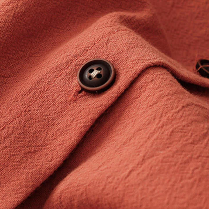 Buddha Stones Fall Reversknöpfe Schnürdesign Langarm-Midikleid aus Baumwolle mit Taschen - image 4