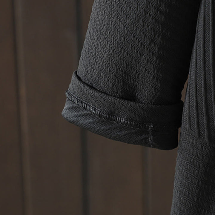 Buddha Stones – Reine Farbe, unregelmäßiges Design, Rollkragen, langärmliges Midikleid aus Baumwolle mit Tasche - image 5