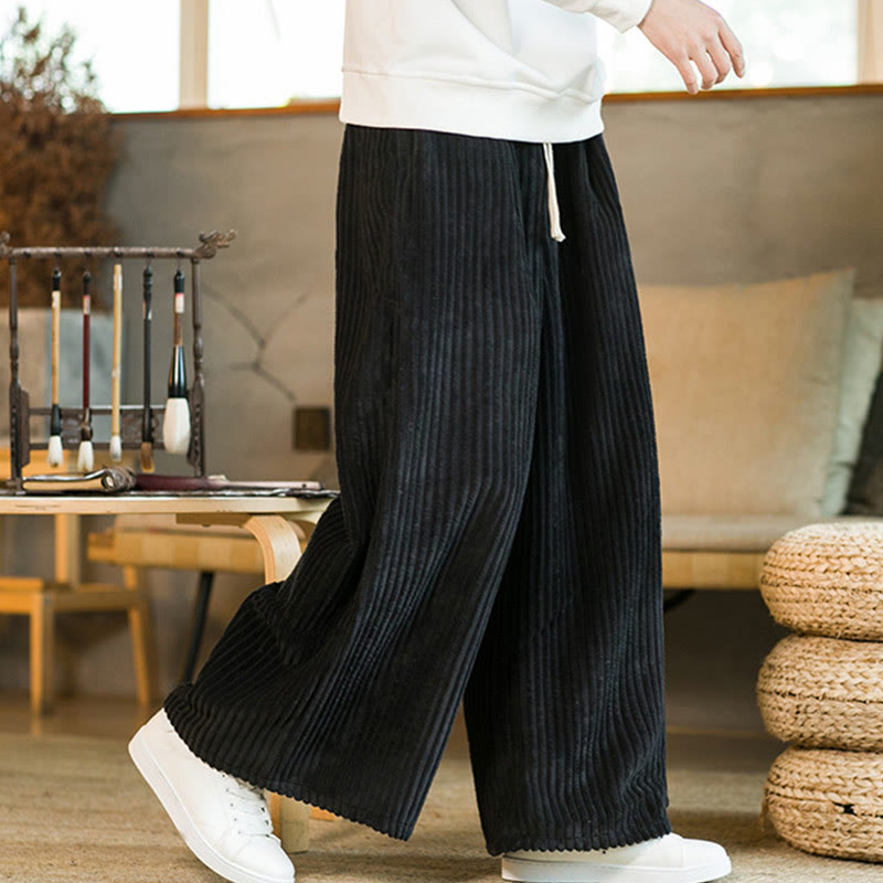 Buddha Stones Commute Plain Herren-Cordhose aus Baumwolle mit weitem Bein und Kordelzug und Taschen - Schwarz - US/ UK/AU46，EU56 (5XL) - image 0