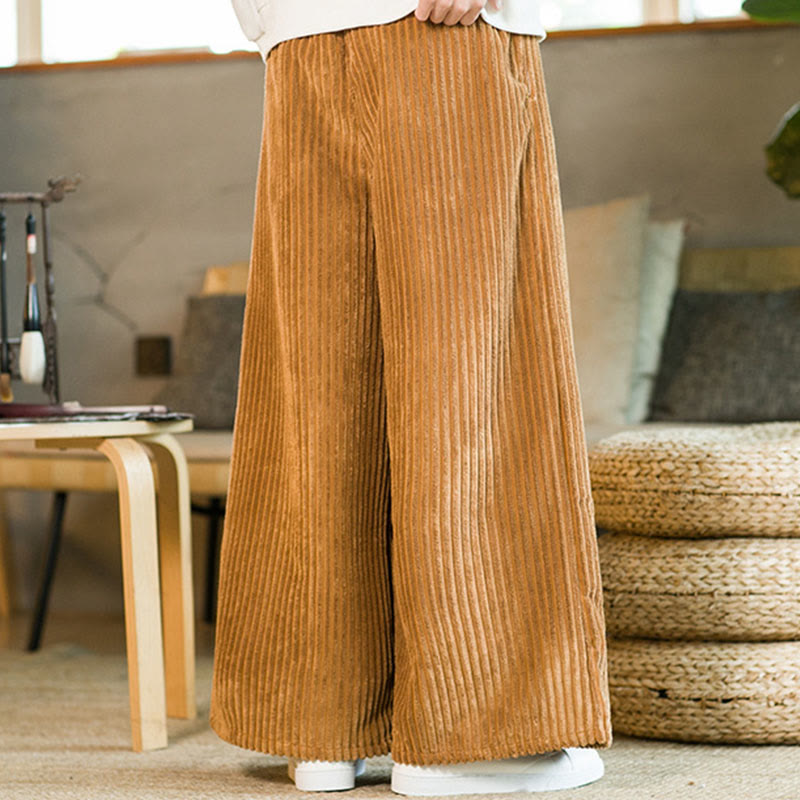 Buddha Stones Commute Plain Herren-Cordhose aus Baumwolle mit weitem Bein und Kordelzug und Taschen - image 8