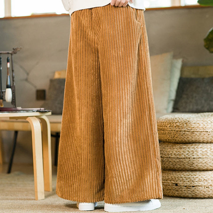 Buddha Stones Commute Plain Herren-Cordhose aus Baumwolle mit weitem Bein und Kordelzug und Taschen - image 8