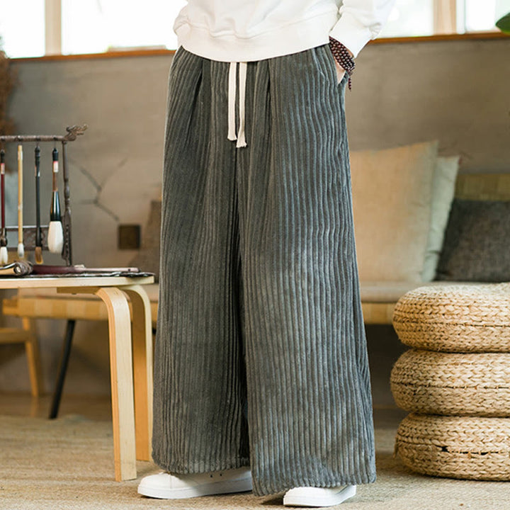 Buddha Stones Commute Plain Herren-Cordhose aus Baumwolle mit weitem Bein und Kordelzug und Taschen - image 19