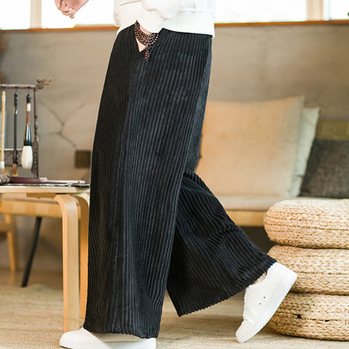 Buddha Stones Commute Plain Herren-Cordhose aus Baumwolle mit weitem Bein und Kordelzug und Taschen - image 1