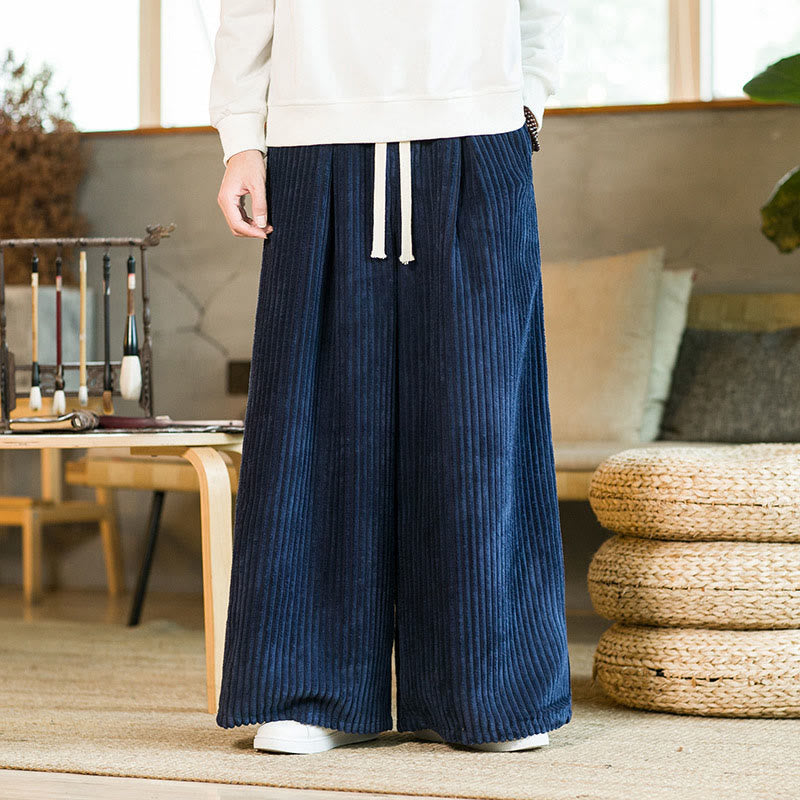 Buddha Stones Commute Plain Herren-Cordhose aus Baumwolle mit weitem Bein und Kordelzug und Taschen - Dunkelblau - US/ UK/AU46，EU56 (5XL) - image 12