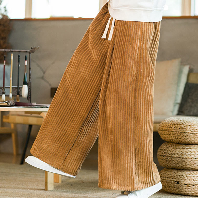 Buddha Stones Commute Plain Herren-Cordhose aus Baumwolle mit weitem Bein und Kordelzug und Taschen - image 9