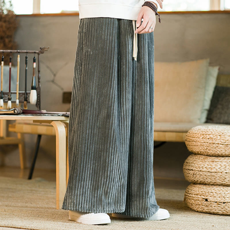 Buddha Stones Commute Plain Herren-Cordhose aus Baumwolle mit weitem Bein und Kordelzug und Taschen - image 23