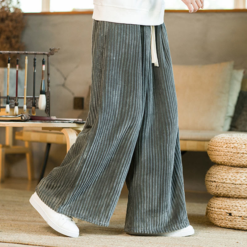Buddha Stones Commute Plain Herren-Cordhose aus Baumwolle mit weitem Bein und Kordelzug und Taschen - image 21