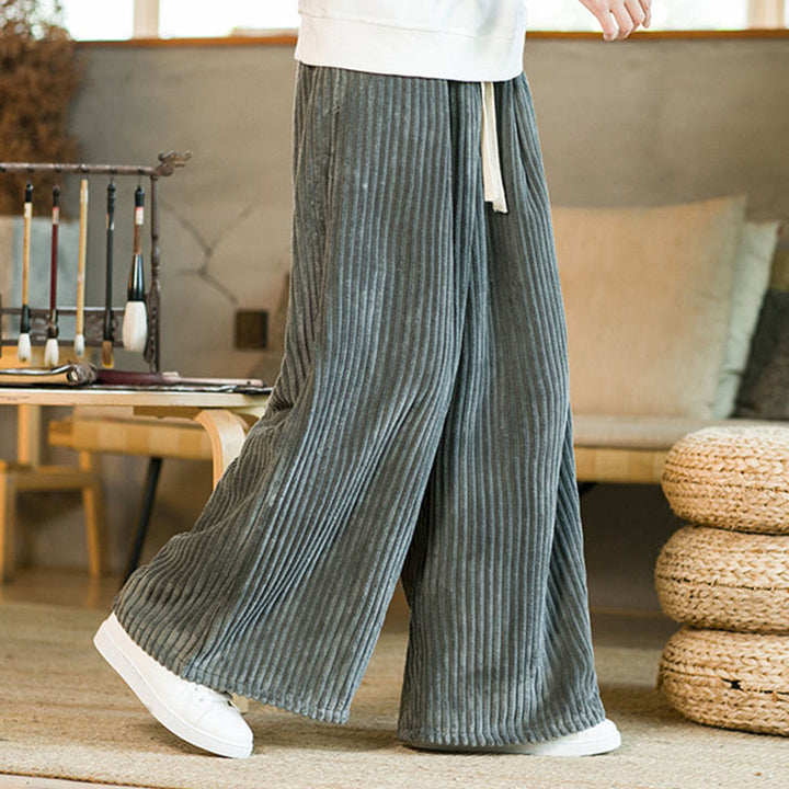 Buddha Stones Commute Plain Herren-Cordhose aus Baumwolle mit weitem Bein und Kordelzug und Taschen - image 21