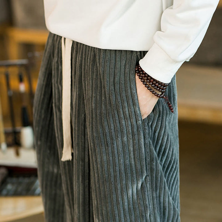 Buddha Stones Commute Plain Herren-Cordhose aus Baumwolle mit weitem Bein und Kordelzug und Taschen - image 25