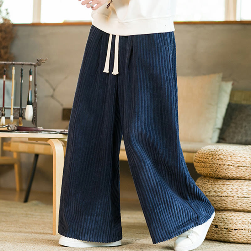 Buddha Stones Commute Plain Herren-Cordhose aus Baumwolle mit weitem Bein und Kordelzug und Taschen - image 13