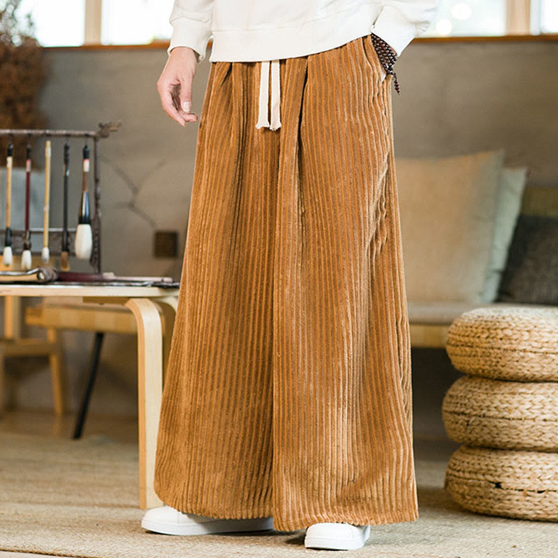 Buddha Stones Commute Plain Herren-Cordhose aus Baumwolle mit weitem Bein und Kordelzug und Taschen - image 7