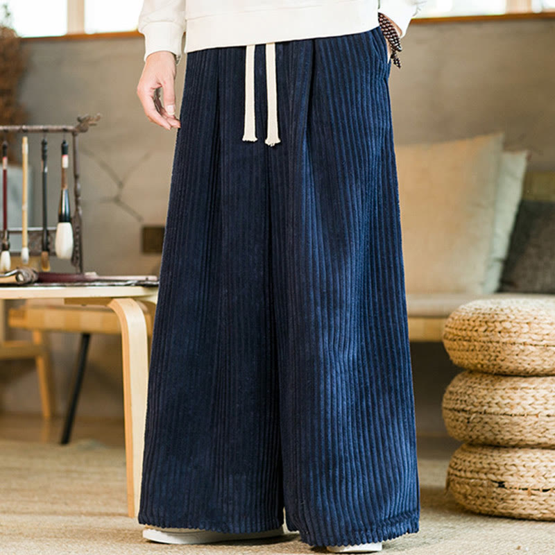 Buddha Stones Commute Plain Herren-Cordhose aus Baumwolle mit weitem Bein und Kordelzug und Taschen - image 17