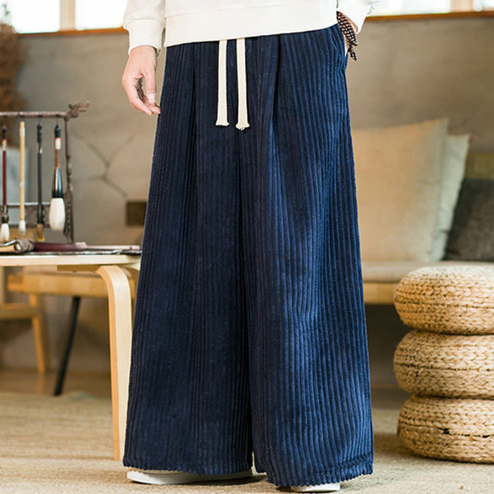 Buddha Stones Commute Plain Herren-Cordhose aus Baumwolle mit weitem Bein und Kordelzug und Taschen - image 17