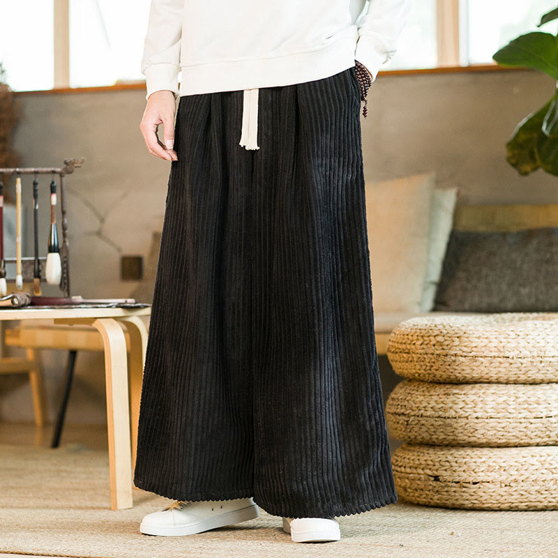 Buddha Stones Commute Plain Herren-Cordhose aus Baumwolle mit weitem Bein und Kordelzug und Taschen - image 5