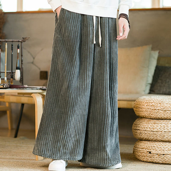 Buddha Stones Commute Plain Herren-Cordhose aus Baumwolle mit weitem Bein und Kordelzug und Taschen - image 22