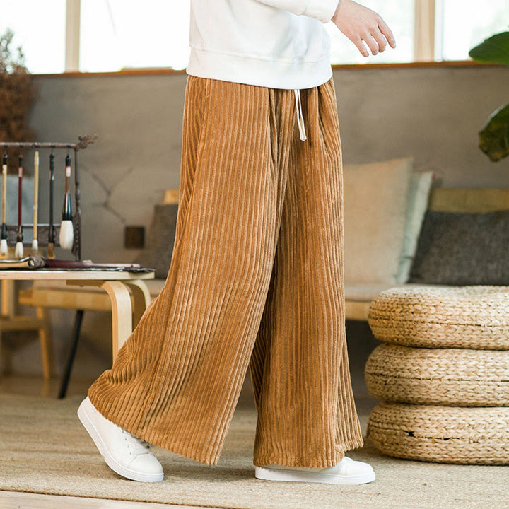 Buddha Stones Commute Plain Herren-Cordhose aus Baumwolle mit weitem Bein und Kordelzug und Taschen - image 11
