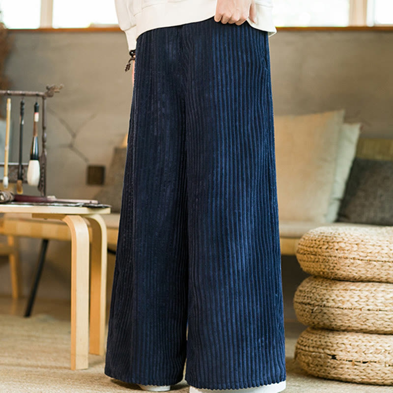 Buddha Stones Commute Plain Herren-Cordhose aus Baumwolle mit weitem Bein und Kordelzug und Taschen - image 14