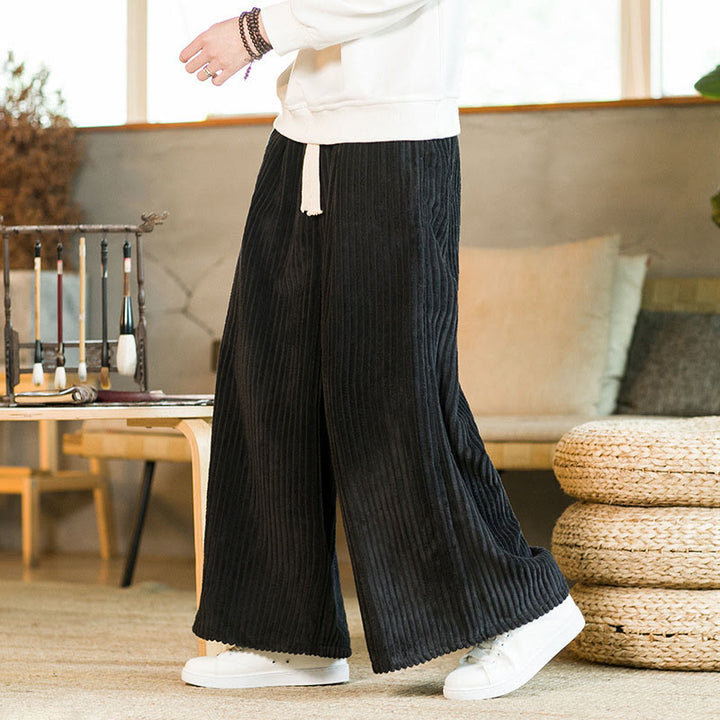 Buddha Stones Commute Plain Herren-Cordhose aus Baumwolle mit weitem Bein und Kordelzug und Taschen - image 4