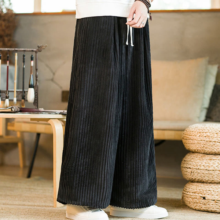 Buddha Stones Commute Plain Herren-Cordhose aus Baumwolle mit weitem Bein und Kordelzug und Taschen - image 3