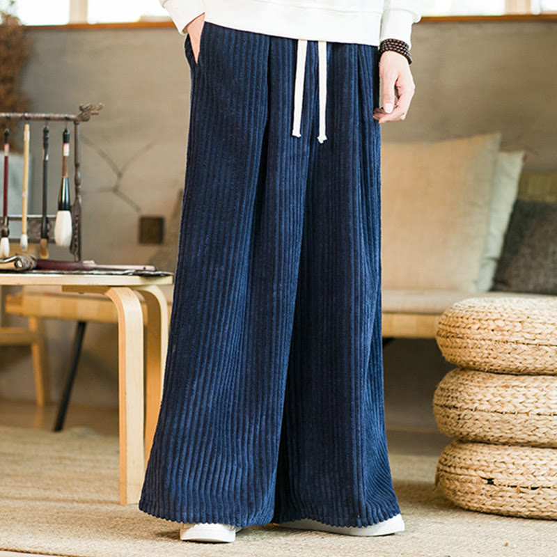 Buddha Stones Commute Plain Herren-Cordhose aus Baumwolle mit weitem Bein und Kordelzug und Taschen - image 16