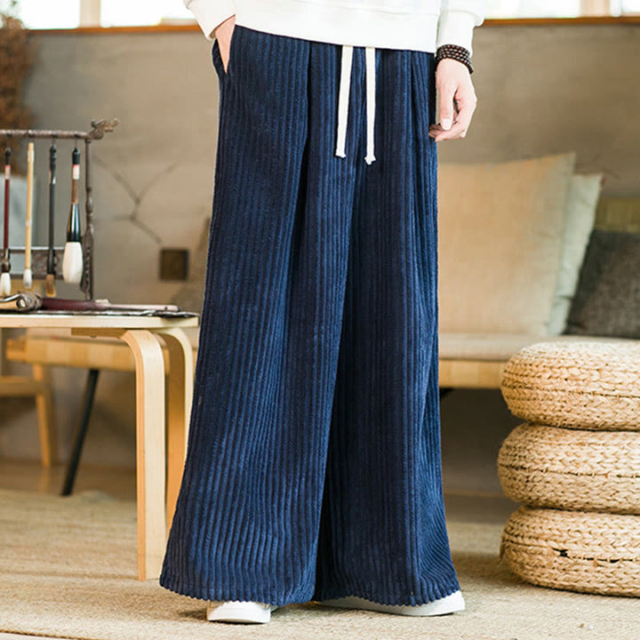 Buddha Stones Commute Plain Herren-Cordhose aus Baumwolle mit weitem Bein und Kordelzug und Taschen - image 16