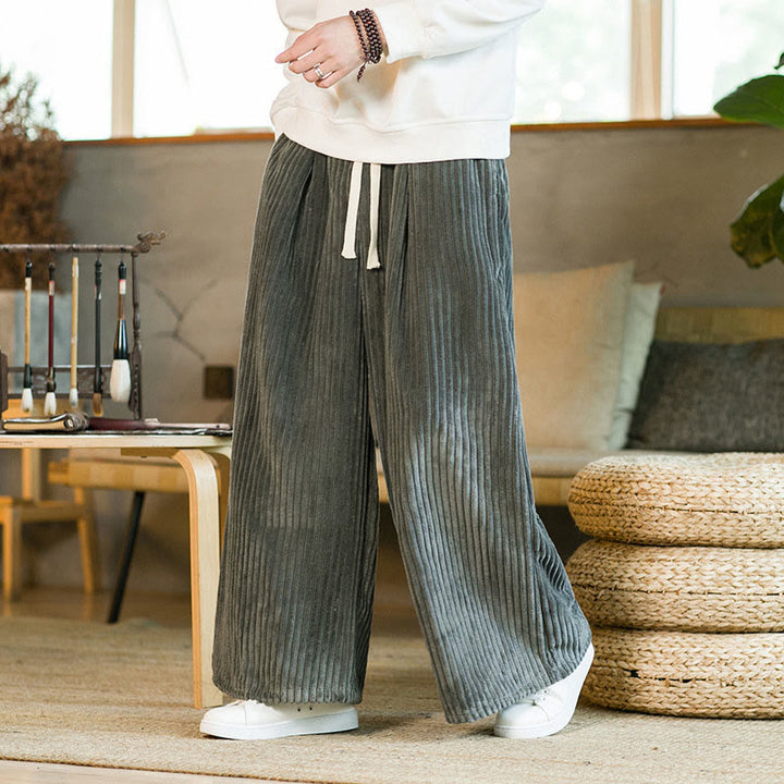 Buddha Stones Commute Plain Herren-Cordhose aus Baumwolle mit weitem Bein und Kordelzug und Taschen - image 20