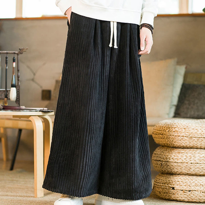 Buddha Stones Commute Plain Herren-Cordhose aus Baumwolle mit weitem Bein und Kordelzug und Taschen - image 2