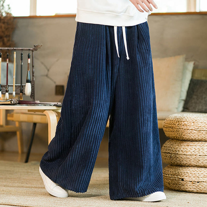 Buddha Stones Commute Plain Herren-Cordhose aus Baumwolle mit weitem Bein und Kordelzug und Taschen - image 15