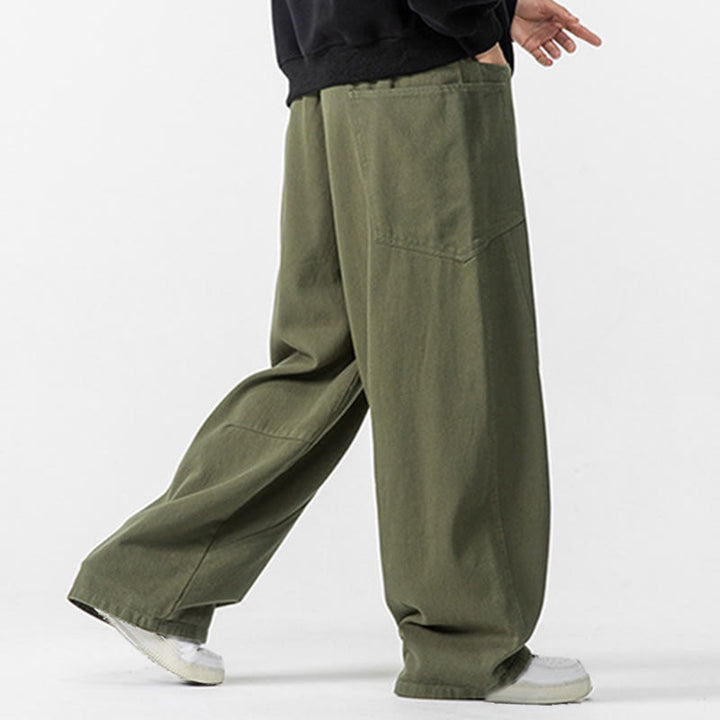 Buddha Stones Fall Pure Color Herrenhose aus Baumwolle mit weitem Bein und Kordelzug und Taschen - image 11