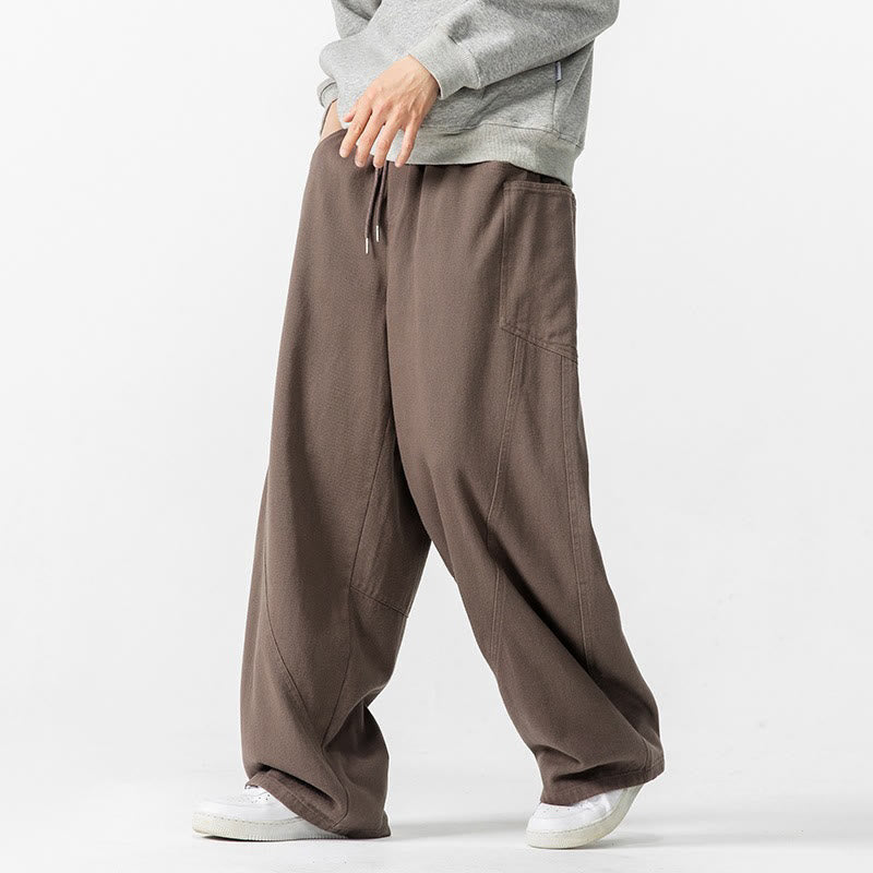 Buddha Stones Fall Pure Color Herrenhose aus Baumwolle mit weitem Bein und Kordelzug und Taschen - Sienna - US/ UK/AU46，EU56 (5XL) - image 0