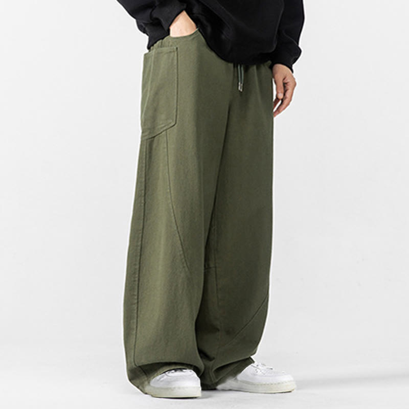 Buddha Stones Fall Pure Color Herrenhose aus Baumwolle mit weitem Bein und Kordelzug und Taschen - image 14