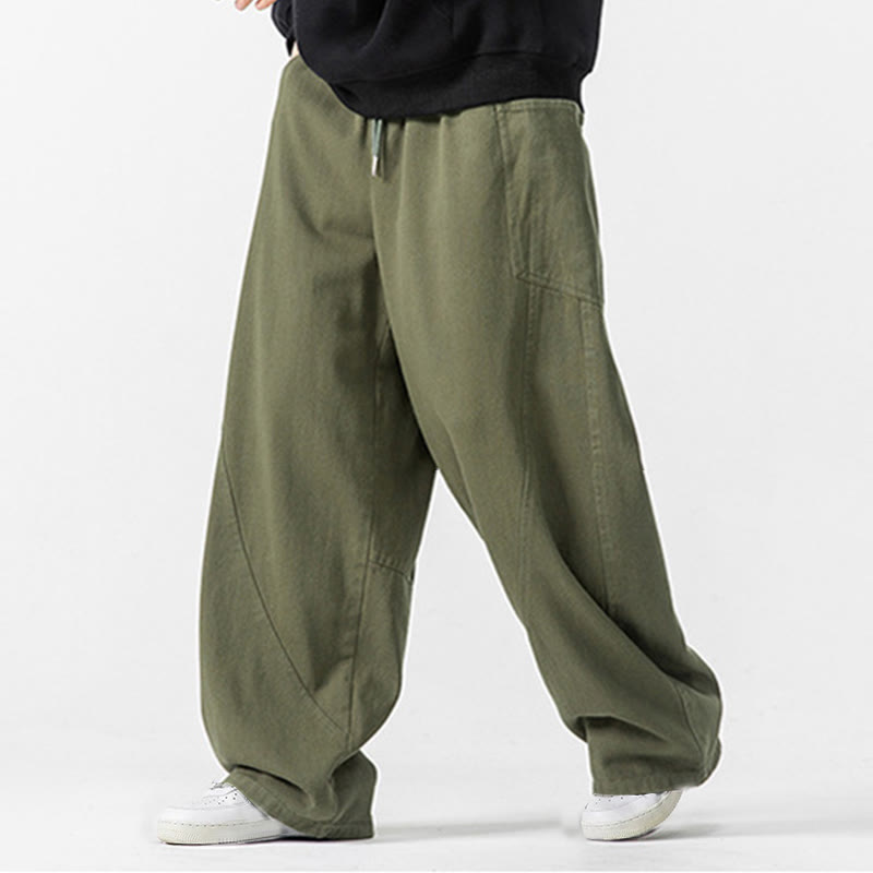 Buddha Stones Fall Pure Color Herrenhose aus Baumwolle mit weitem Bein und Kordelzug und Taschen - image 9