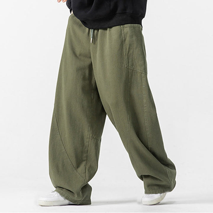 Buddha Stones Fall Pure Color Herrenhose aus Baumwolle mit weitem Bein und Kordelzug und Taschen - image 9