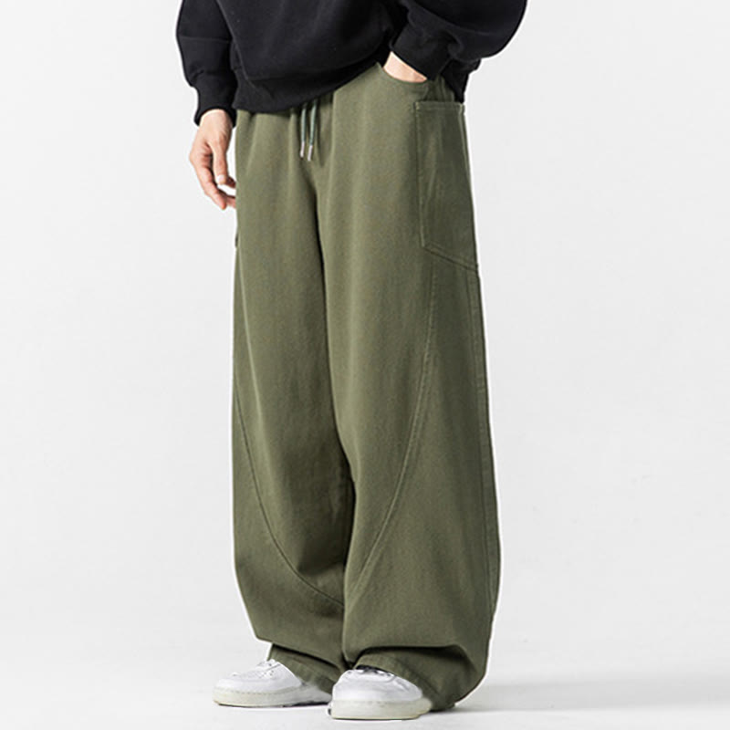 Buddha Stones Fall Pure Color Herrenhose aus Baumwolle mit weitem Bein und Kordelzug und Taschen - image 12