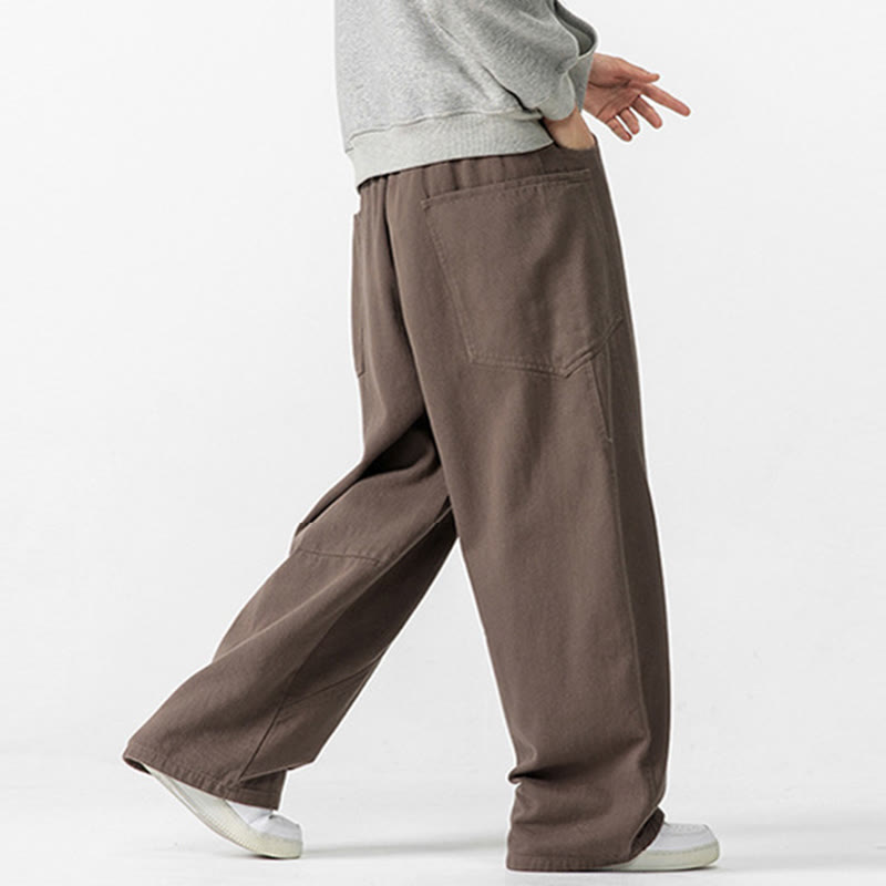 Buddha Stones Fall Pure Color Herrenhose aus Baumwolle mit weitem Bein und Kordelzug und Taschen - image 6